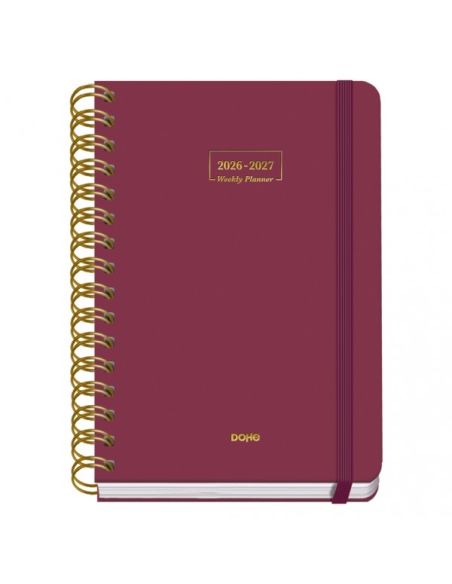 Agenda Premium Burdeos 2026-2027 Semana Vista Tamaño A5