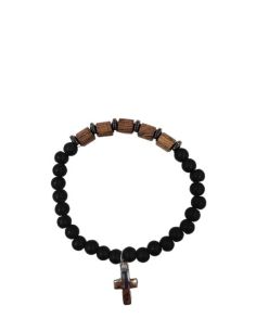 Brazalete Cristal Madera Hematites Con Cruz