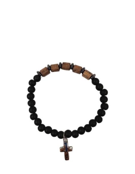 Brazalete Cristal Madera Hematites Con Cruz