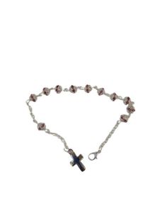Pulsera C/Cruz Bola 6Mm Cristales Rosa