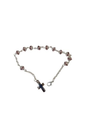 Pulsera C/Cruz Bola 6Mm Cristales Rosa