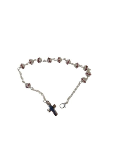 Pulsera C/Cruz Bola 6Mm Cristales Rosa