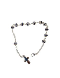 Pulsera C/Cruz Bola 6Mm Cristales Azul Oscuro