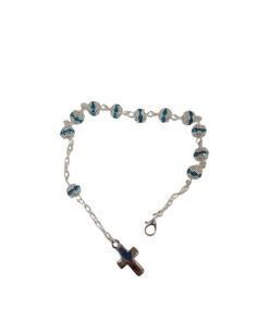 Pulsera C/Cruz Bola 6Mm Cristales Celeste