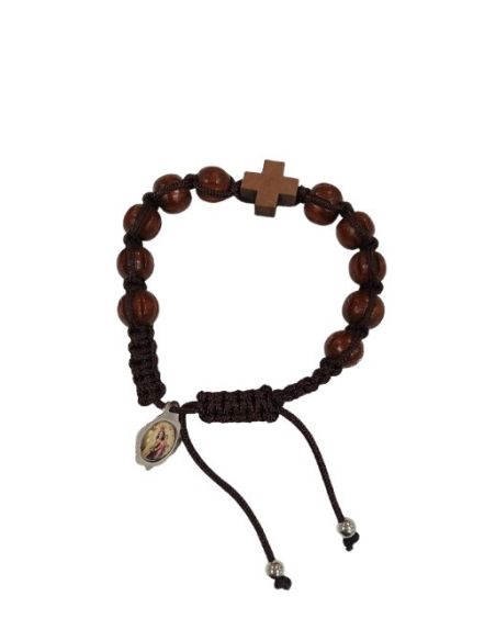Brazalete Madera Oscura Cuerda Cruz Med V. Carmen