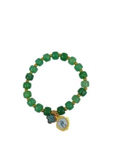 Brazalete Cristal Verde Dorado Cruz Esmalt Milagrosa