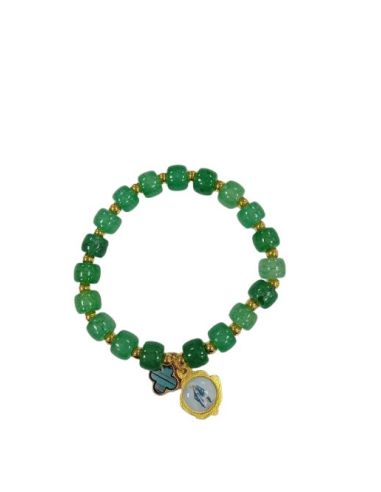 Brazalete Cristal Verde Dorado Cruz Esmalt Milagrosa