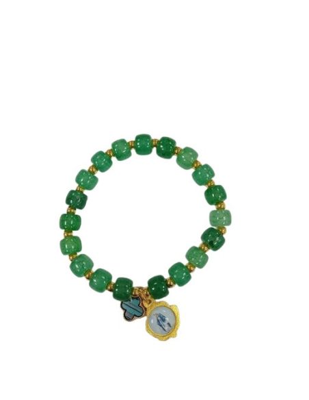 Brazalete Cristal Verde Dorado Cruz Esmalt Milagrosa