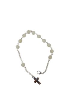 Pulsera Redonda Madreperla Con Cruz