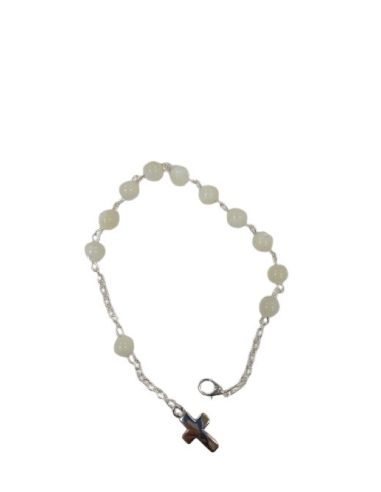 Pulsera Redonda Madreperla Con Cruz