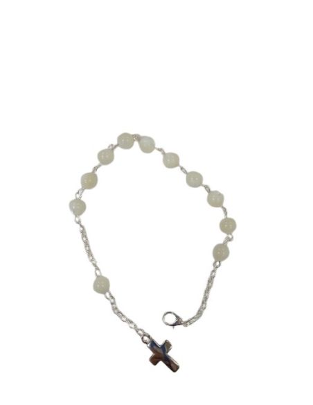 Pulsera Redonda Madreperla Con Cruz