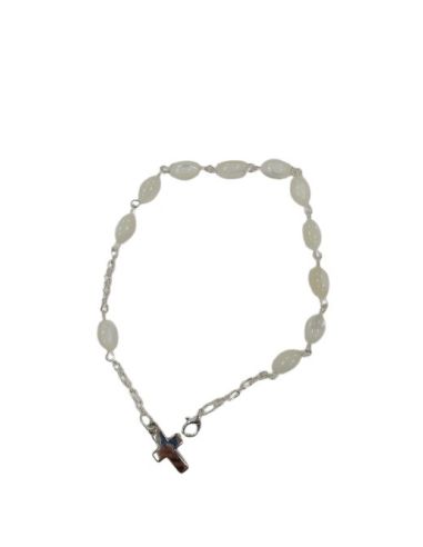 Pulsera Oval Madreperla Con Cruz
