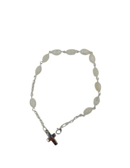 Pulsera Oval Madreperla Con Cruz