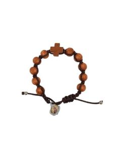 Brazalete Madera Clara Cuerda Cruz Med V. Carmen