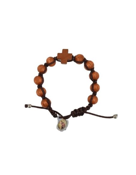 Brazalete Madera Clara Cuerda Cruz Med V. Carmen