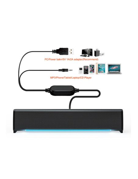 Barra De Sonido Q-Connect Para Pc Con Iluminación Led Color Negro|Libreriasalesiana