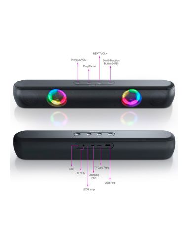 Barra De Sonido Q-Connect Bluetooth Con Iluminacion Led Y Control De Volumen Color Negro