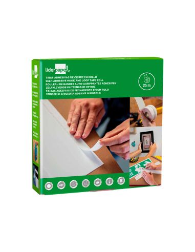 Cinta De Cierre Adhesiva Liderpapel Velcro Blanco 20Mm X 25M