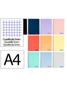 Cuaderno Espiral Liderpapel A4 Wonder Tapa Plastico 80H 90Gr Cuadro 5Mm Con Margen Colores Surtidos