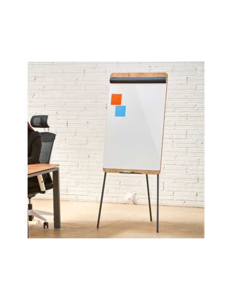 Pizarra Blanca Rocada Tripode Lacada Magnetica Brazo Extensible Tablero Color Roble 69X99 Cm Altura