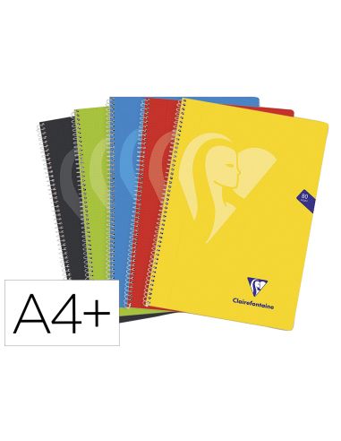 Cuaderno Espiral Clairefontaine Tapa Polipropileno Folio 80 Hojas 90 Gr Cuadro 4Mm Colores