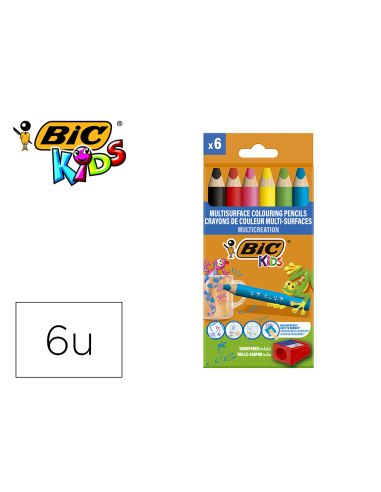 Lapices De Colores Bic Multisuperficies Triangulares Mina Borrable Caja De 6 Unidades Colores Surtidos +