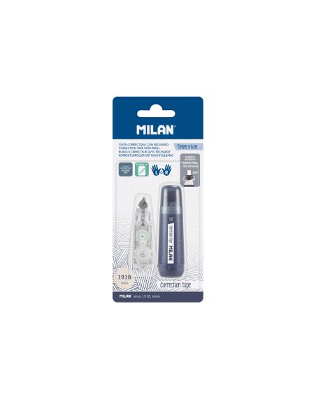 Cinta Correctora Milan 5 Mm X 6 M Coleccion 430 Since 1918 Azul Marino Blister De 1 Unidad + 1 Recambio