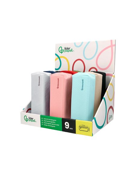Estuche Portatodo Liderpapel Classic Rectangular Con Asa 210X70 Mm Expositor De 9 Unidades Colores Surtidos