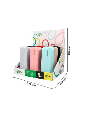 Estuche Portatodo Liderpapel Classic Rectangular Con Asa 210X70 Mm Expositor De 9 Unidades Colores Surtidos