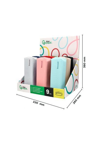 Estuche Portatodo Liderpapel Classic Rectangular Con Asa 210X70 Mm Expositor De 9 Unidades Colores Surtidos