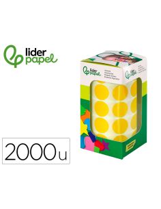 Gomets Liderpapel Autoadhesivo Circulos 20 Mm Amarillo Rollo De 2000 Unidades En Caja De Carton
