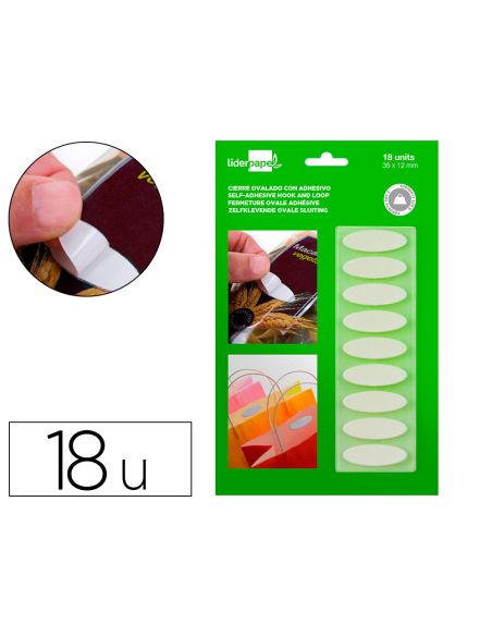 Velcro Autoadhesivo Ovalado Liderpapel Blanco 35X12 Mm Blister De 18 Unidades