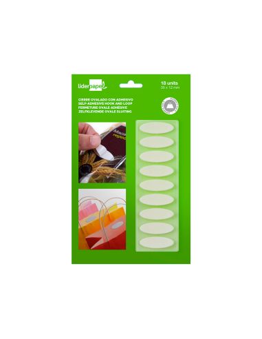 Velcro Autoadhesivo Ovalado Liderpapel Blanco 35X12 Mm Blister De 18 Unidades