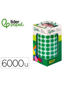 Gomets Liderpapel Autoadhesivo Circulos 10,5 Mm Verde Rollo De 6000 Unidades En Caja De Carton