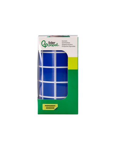 Gomets Liderpapel Autoadhesivo Cuadrado 20X20 Mm Azul Rollo De 2000 Unidades En Caja De Carton