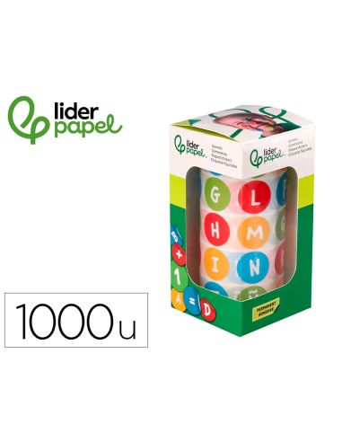 Gomets Liderpapel Autoadhesivo Redondo Abecedario 20 Mm Colores Surtidos Rollo De 1000 Unidades En Caja De Carton