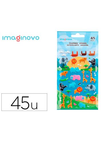 Pegatinas Imaginovo Cute Animales Safari Con Relieve 190X105 Mm En Blister