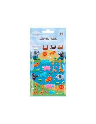 Pegatinas Imaginovo Cute Animales Safari Con Relieve 190X105 Mm En Blister