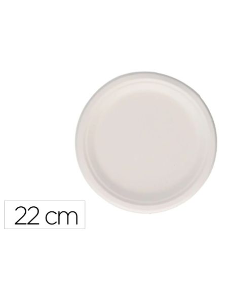Plato Fibra Caña Azucar Bunzl Biodegradable 22 Cm Diametro Color Blanco Paquete De 50 Unidades