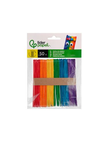 Palitos De Madera Liderpapel Colores Surtidos 11,4X1 Cm Bolsa Con 50 Unidades