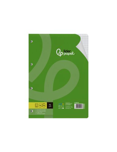 Recambio Liderpapel A4 100 Hojas 75Gr Cuadro 8Mm Con Margen 4 Taladros