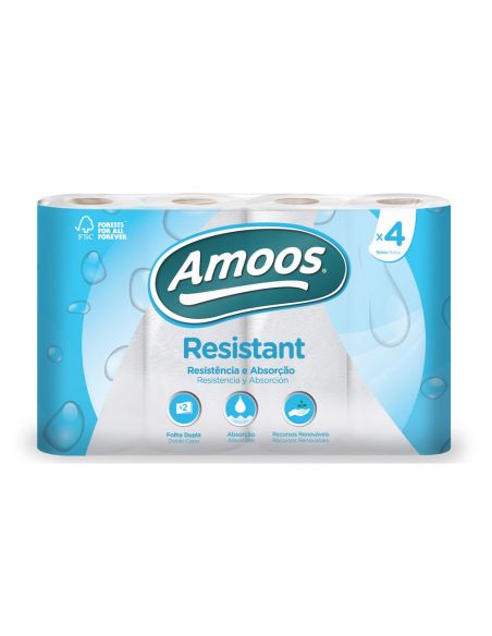 Papel De Cocina Amoos 2 Capas 100 Mm Diametro X 224 Mm Alto 42G/M2 36 Servicios Paquete De 4 Rollos
