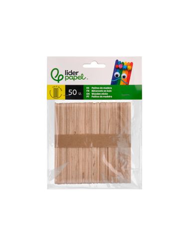Palitos De Madera Liderpapel Color Natural 11,4 X 1 Cm Bolsa Con 50 Unidades