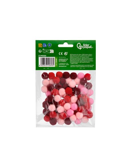 Pompones De Colores Liderpapel 1,5 Cm Tonalidades Rojas Bolsa Con 80 Unidades