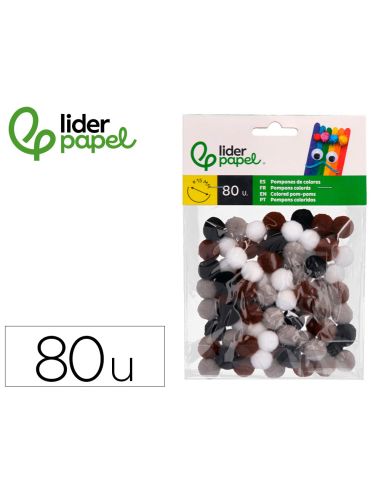 Pompones De Colores Liderpapel 1,5 Cm Tonalidades Neutras Bolsa Con 80 Unidades