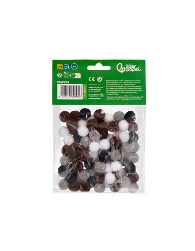 Pompones De Colores Liderpapel 1,5 Cm Tonalidades Neutras Bolsa Con 80 Unidades