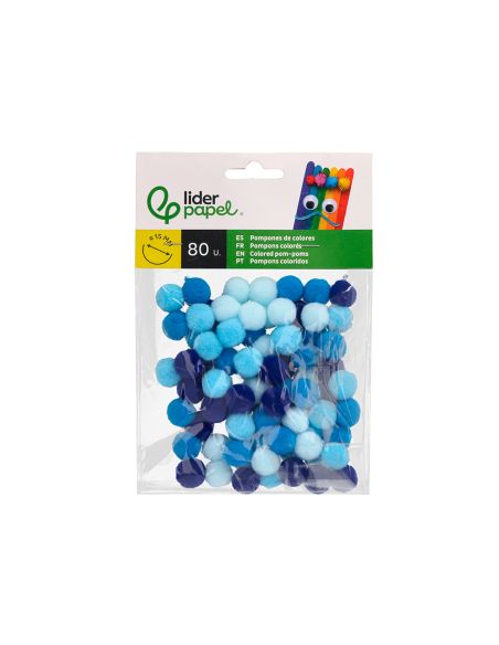 Pompones De Colores Liderpapel 1,5 Cm Tonalidades Azules Bolsa Con 80 Unidades