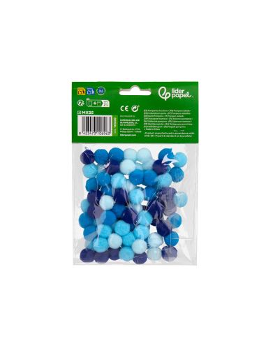 Pompones De Colores Liderpapel 1,5 Cm Tonalidades Azules Bolsa Con 80 Unidades