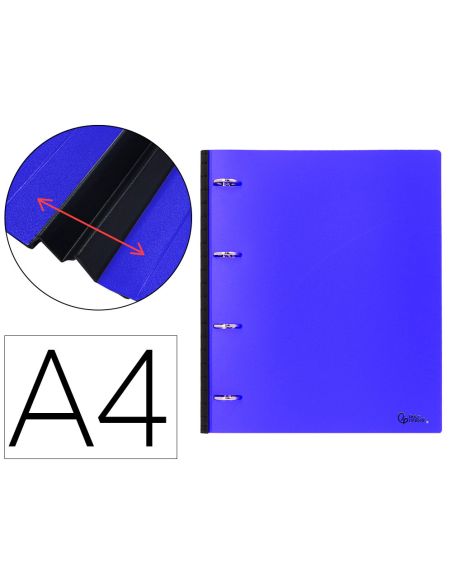 Carpeta Liderpapel 4 Anillas Redondas 25 Mm Polipropileno Din A4 Ultra Compacta Con Lomo Extensible 4 Cm Azul