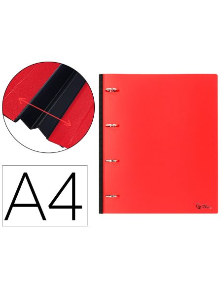 Carpeta Liderpapel 4 Anillas Redondas 25 Mm Polipropileno Din A4 Ultra Compacta Con Lomo Extensible 4 Cm Rojo
